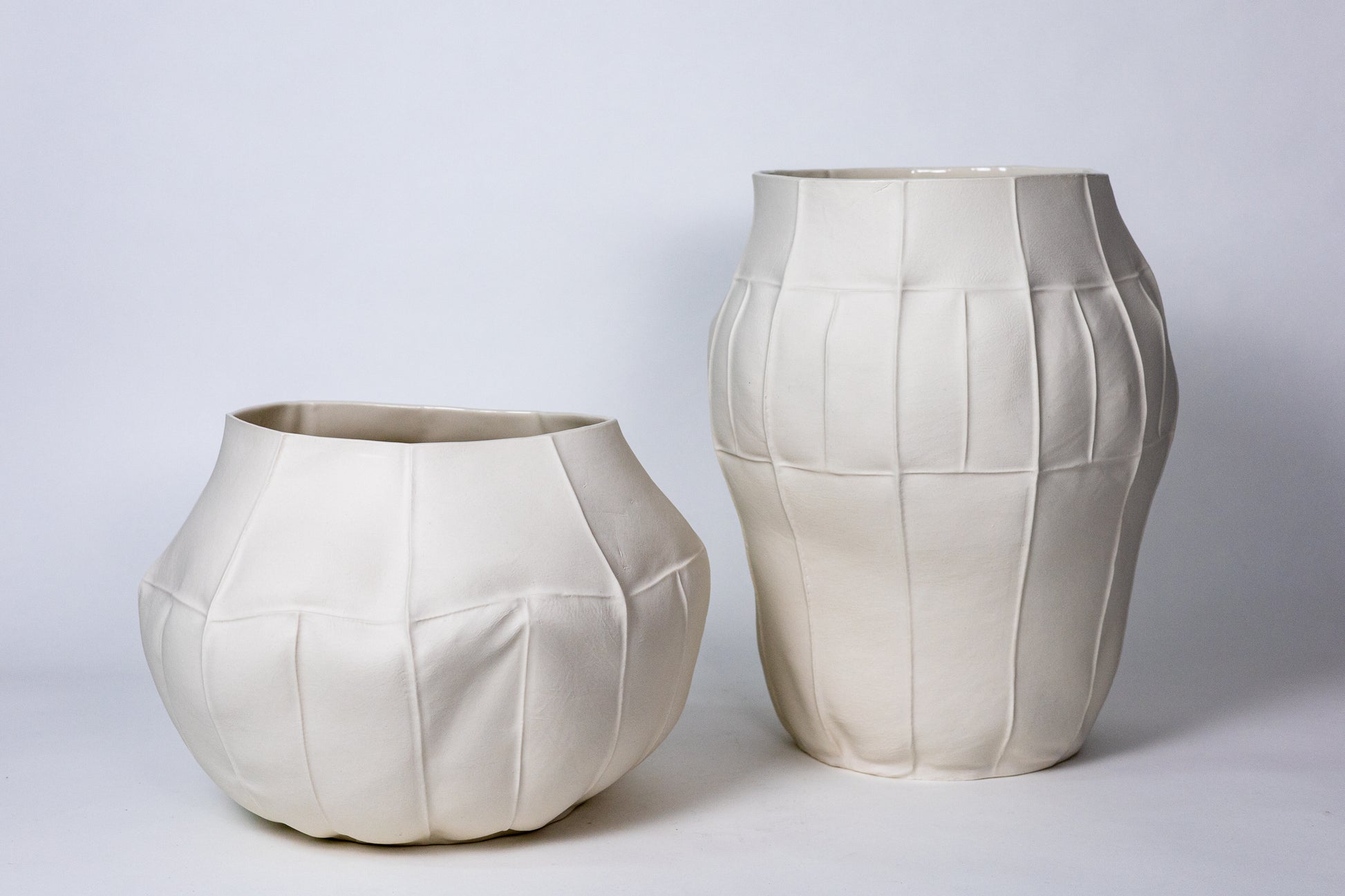 Large Organic White Ceramic Vase with Leather-Like Texture