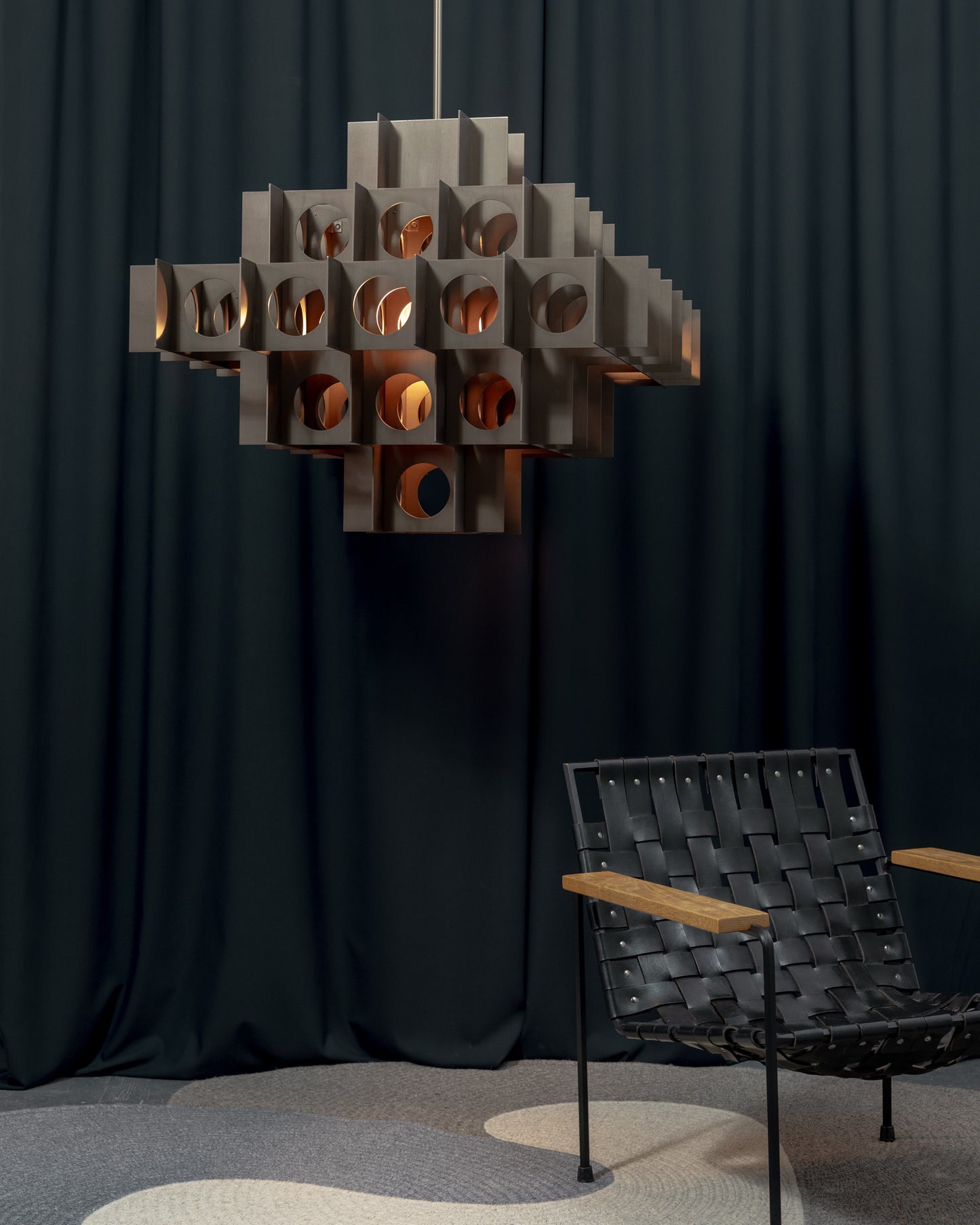 Contemporary Brutalist Bronze Metal Chandelier