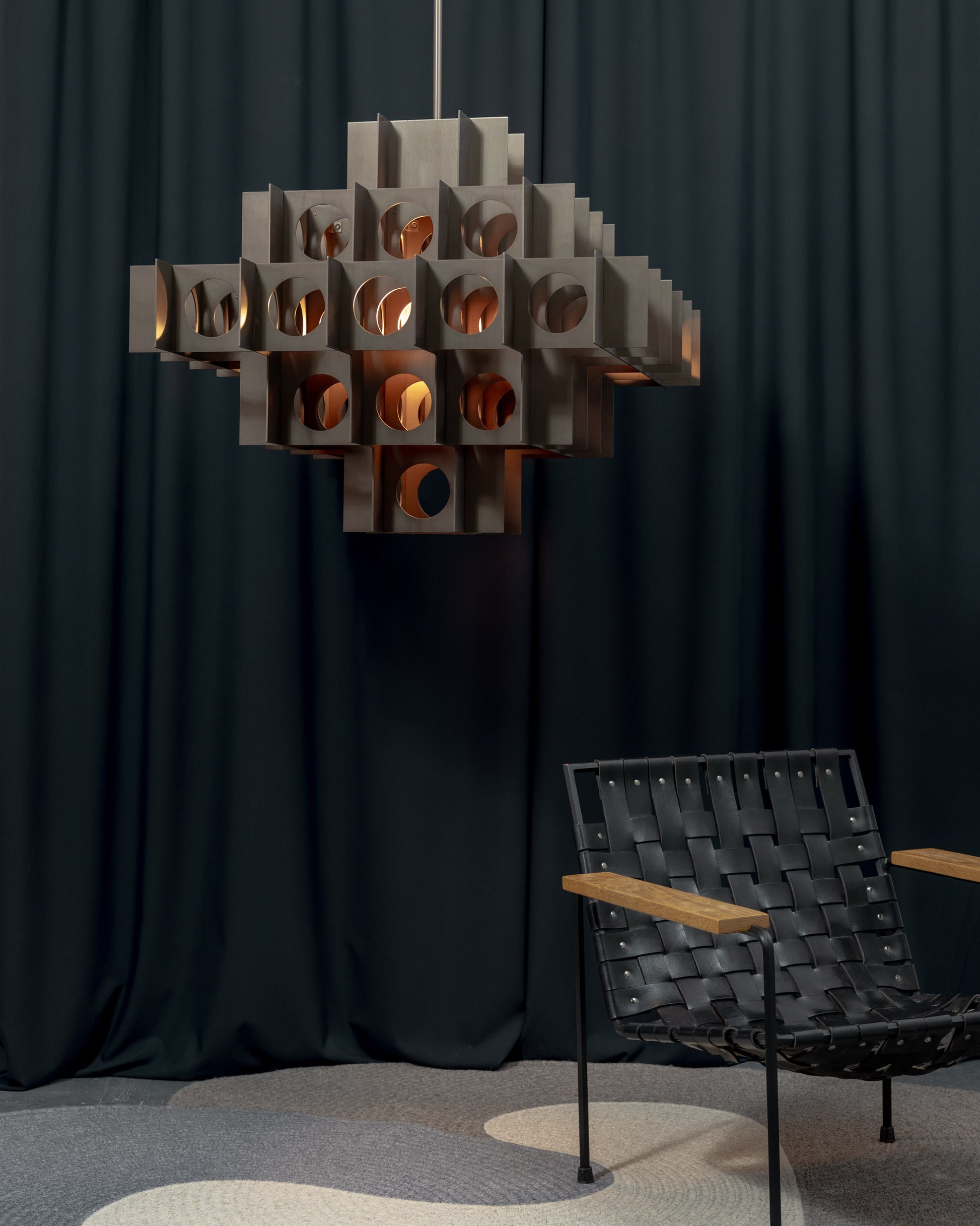 Contemporary Brutalist Bronze Metal Chandelier