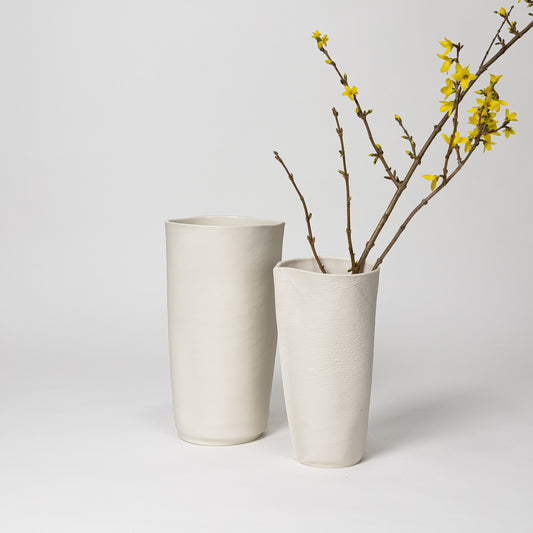 Pair of Luxury White Porcelain Vases with Leather Texture
